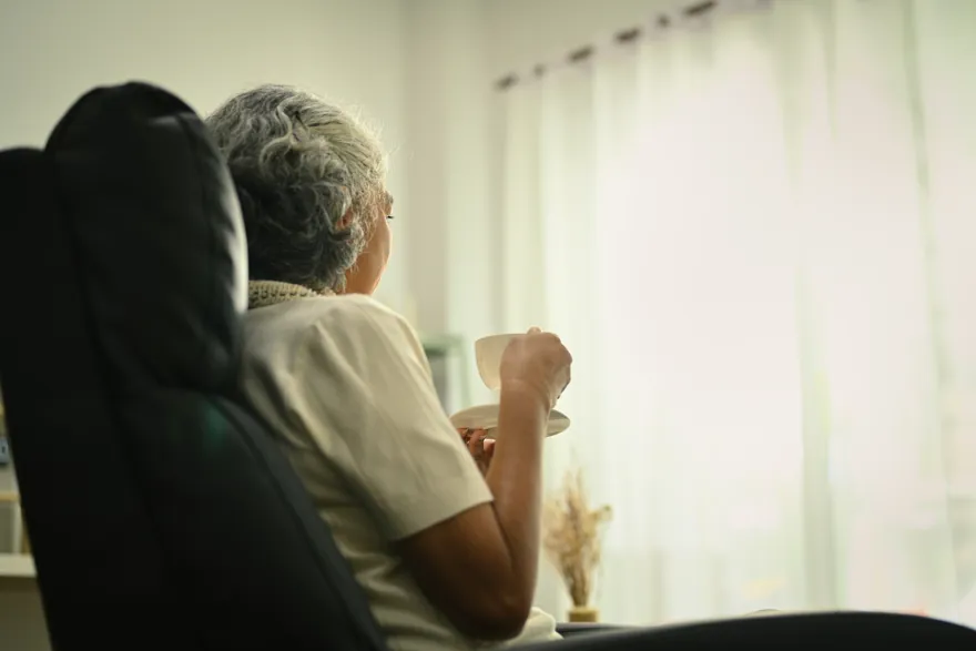 Calm And Peaceful Elderly Woman With Cup Of Coffee 2023 11 27 04 54 58 Utc